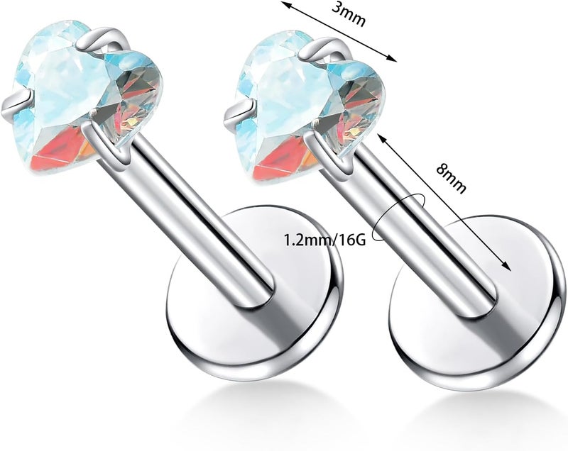 TOMIDES G23 Titanium Lip Rook Labret Studs Helix Tragus Earring Set 16G Threadless CZ Nose Stud Hypoallergenic Conch Lobe Cartilage Push Back Monroe Piercing Jewelry - Image 2